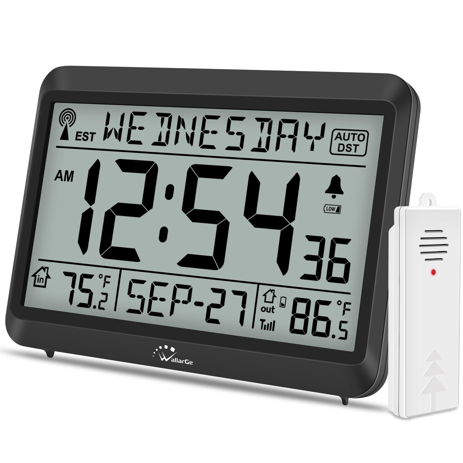 Photo 1 of WallarGe Atomic Clock with Indoor Outdoor Temperature, Self-Setting Digital Wall Clock Battery Operated, 4 Time Zones, DST