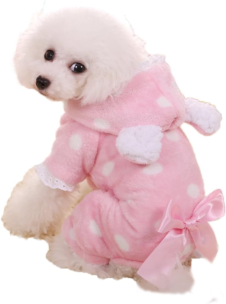 Newtensina Stylish Dog Jackets with Hood Warm Flannel Dog Coats Cute Winter Puppy Jackets with Ear for Dogs - Pink - L