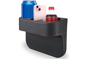 KITUREK Car Cup Holder, Auto Front Seat Organizer, Multifunctional Cup Drink Holders with PU Leather Cover, Gap Filler Storage Box Coin Bucket Console Side Pocket Cell Mobile Phone Holder (Black)
