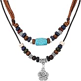 MINACHI Layered Boho Wood Bead Choker Necklace, Hollow Flower Charm, Personality Jewelry for Men and Women