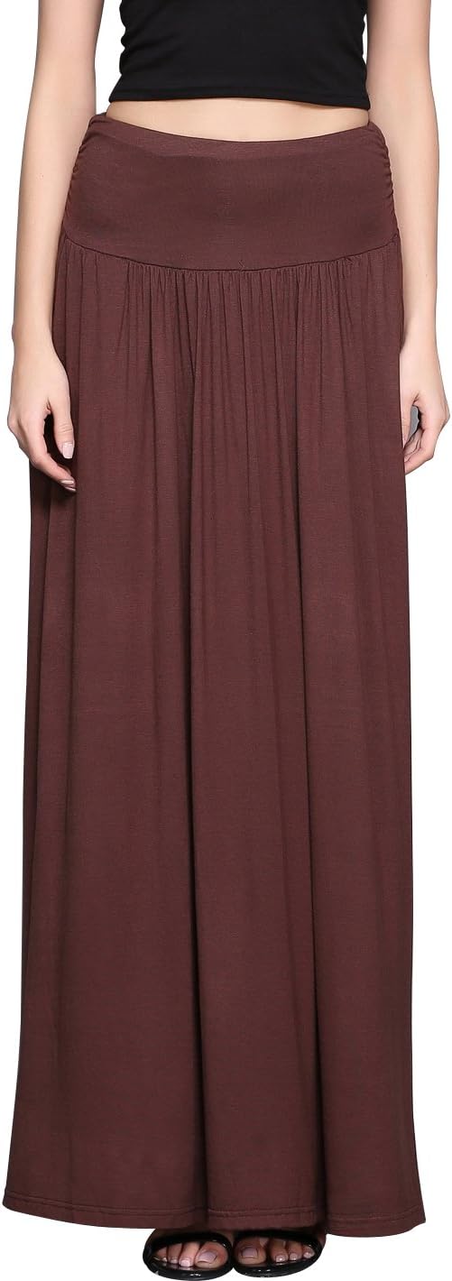 HIKA Women's High Waist Shirring Long Maxi Skirt with Pockets