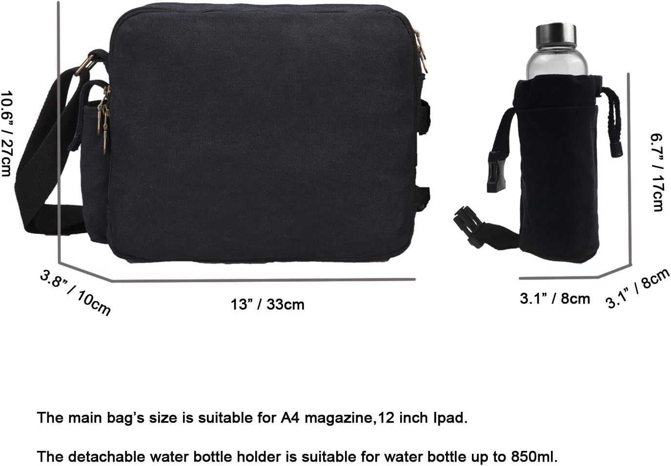 small messenger bag with water bottle holder
