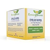 Eyecare Naturals Tea Tree Oil Eyelid Wipes with Coconut Oil - Dry Eye Wipes No Rinse, Natural Essential Oil Cleansing Eye Wipes - Daily Eyelid Makeup Remover - Box of 30 Individually Wrapped Wipes