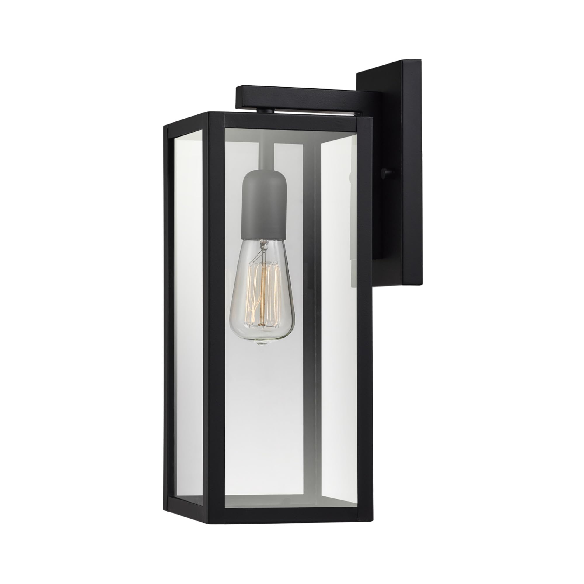 Photo 1 of GLOBE Electric 44176 1-Light Outdoor/Indoor Wall Sconce, Matte Black Finish, Clear Glass Shade, Weather-Resistant Modern Exterior Light