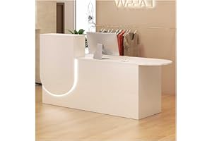 Reception Desk with Counter, Modern Front Desk Reception Room Table with LED Lighting & Lockable Drawers, Retail Counter for 