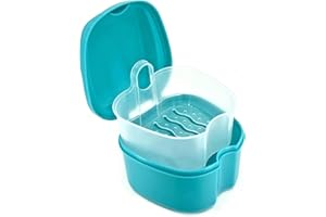 Genco Dental Denture Case, Denture Box with Strainer, Night Cleaner Denture Bath Box for Retainer, Mouthguard, False Teeth, and Denture Cleaning (Teal)