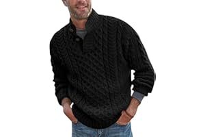 Bbalizko Mens Stand Collar Pullover Sweater Cable Knitted Chunky Winter Fashion Buttons Twisted Thermal Sweaters