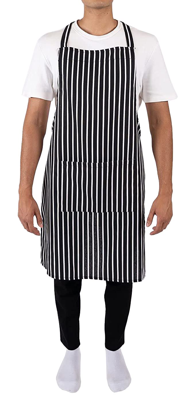 ASD Accessories New Chefs Apron Professional Quality Butchers Kitchen Cooks Restaurant School BBQ Bistro College Double Pockets 100% Cotton (Black)