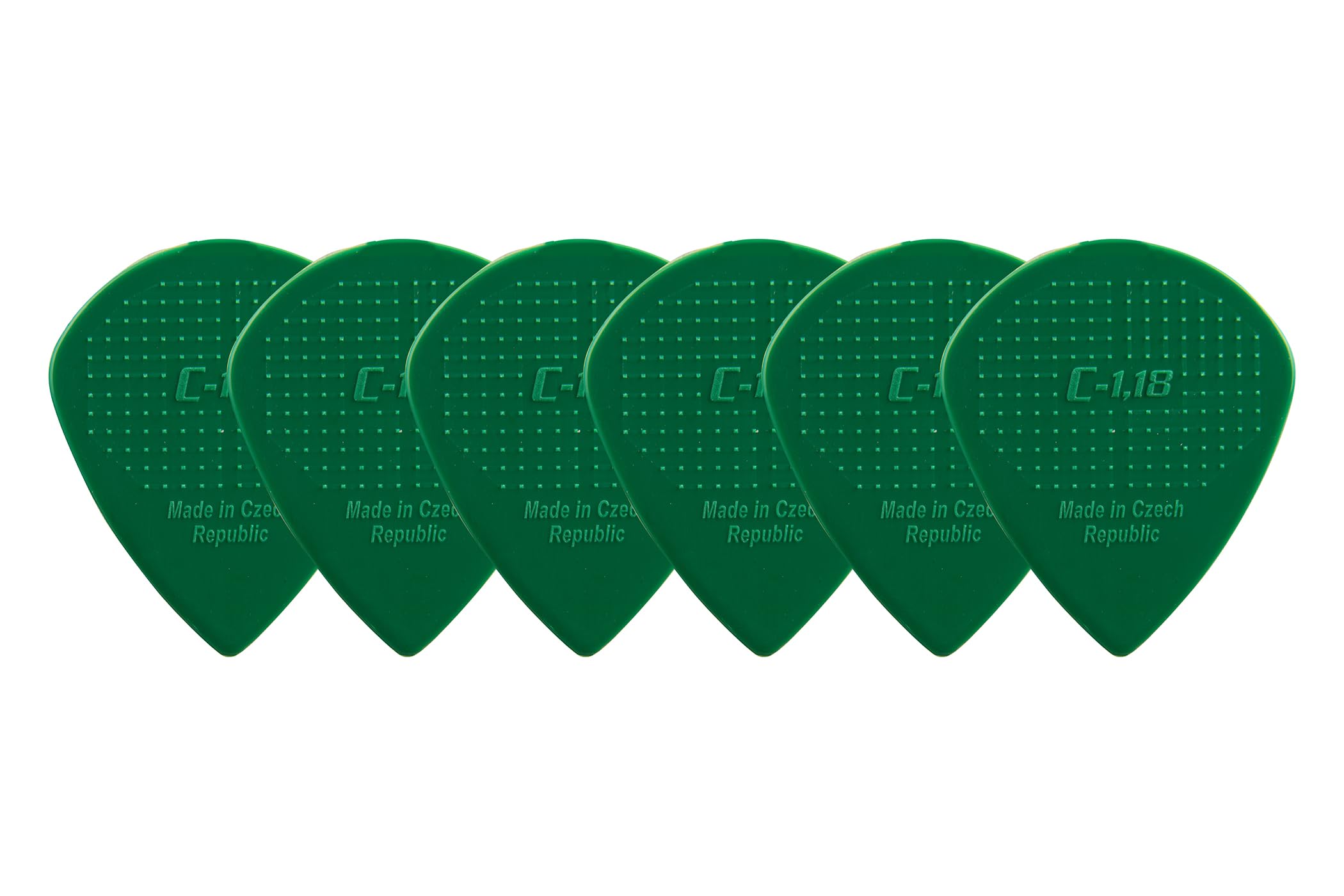 D-Grip Plectrum - Janicek Nylon Picks - Jazz C-large shape - 1.18 mm Dark Green - Pack of 6 - with non-slip textured surface - made in Czech Republic