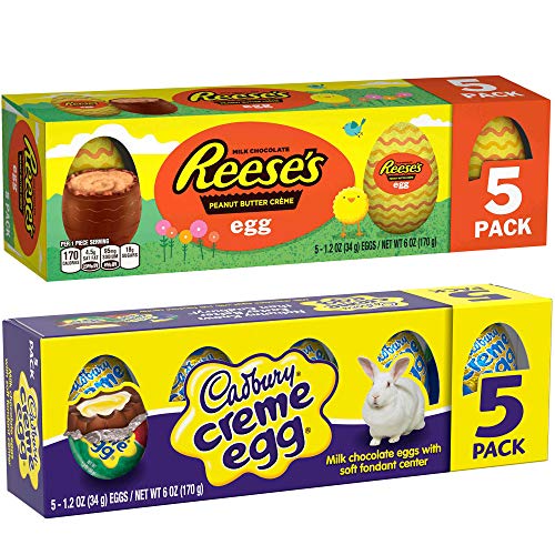 Easter Eggs | 5 Cadbury Creme Milk Chocolate Eggs & 5 Reese’s Peanut Butter Eggs | Gift Boxed, Easter Hunt, Basket Stuffer & Filler, Party Decor (10 Eggs)