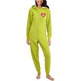 The Grinch Dr Suess Women's Fuzzy Plush Warm Holiday Hooded Union Suit Pajamas