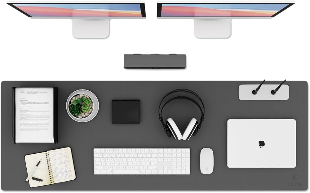 K KNODEL Large Office Leather Desk Mat 120x43cm Dark Gray