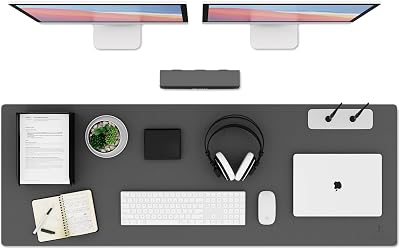 K KNODEL Large Office Leather Desk Mat 120x43cm Dark Gray