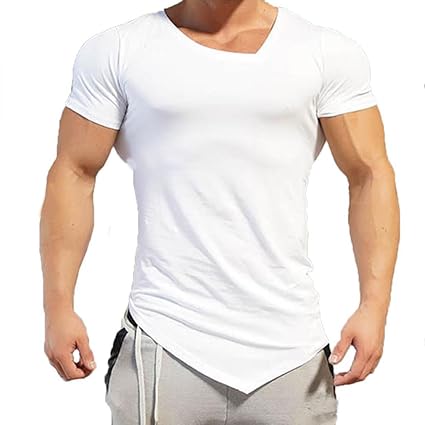 Amazon.com: 2018 moda hombres manga corta hombres playera Irregular poliéster manga corta Hedging Slim Fit blusa, L, Blanco: Jardín y Exteriores