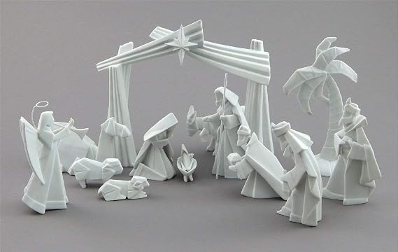 Porcelain Origami 15 Piece Nativity Set With Animals And Backdrop