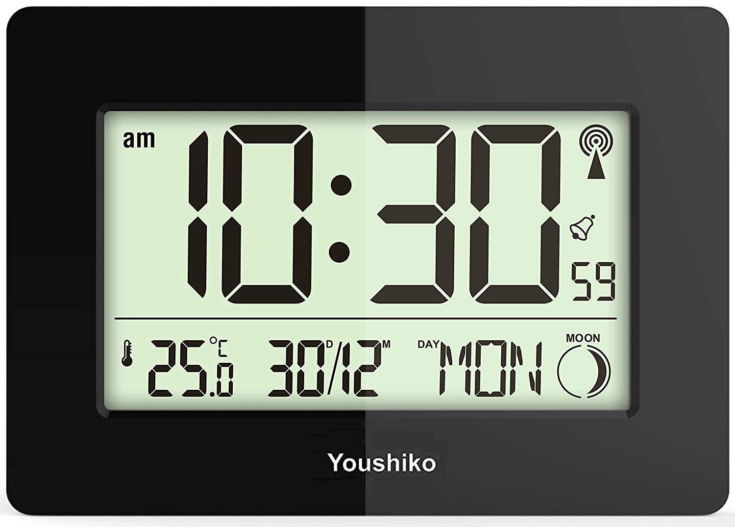 Youshiko Radio Controlled Wall Clock (Official UK Version) Large Screen LCD Silent Auto Set Up with Day Date Month