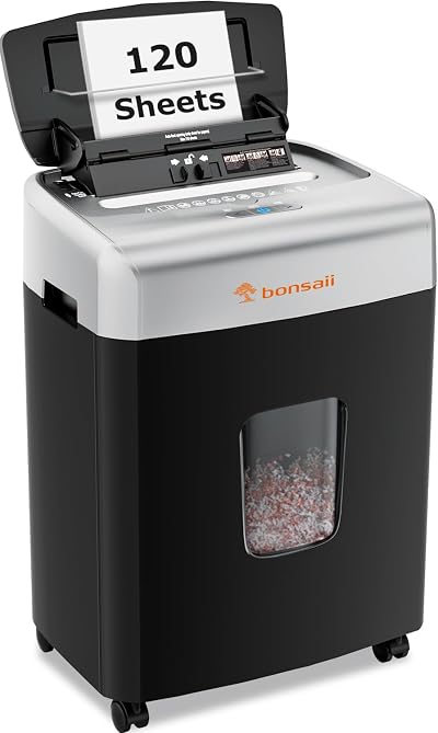 Bonsaii 120-Sheet Auto Feed Micro Cut Shredder C233-B Upgrade 23L 4 Wheels