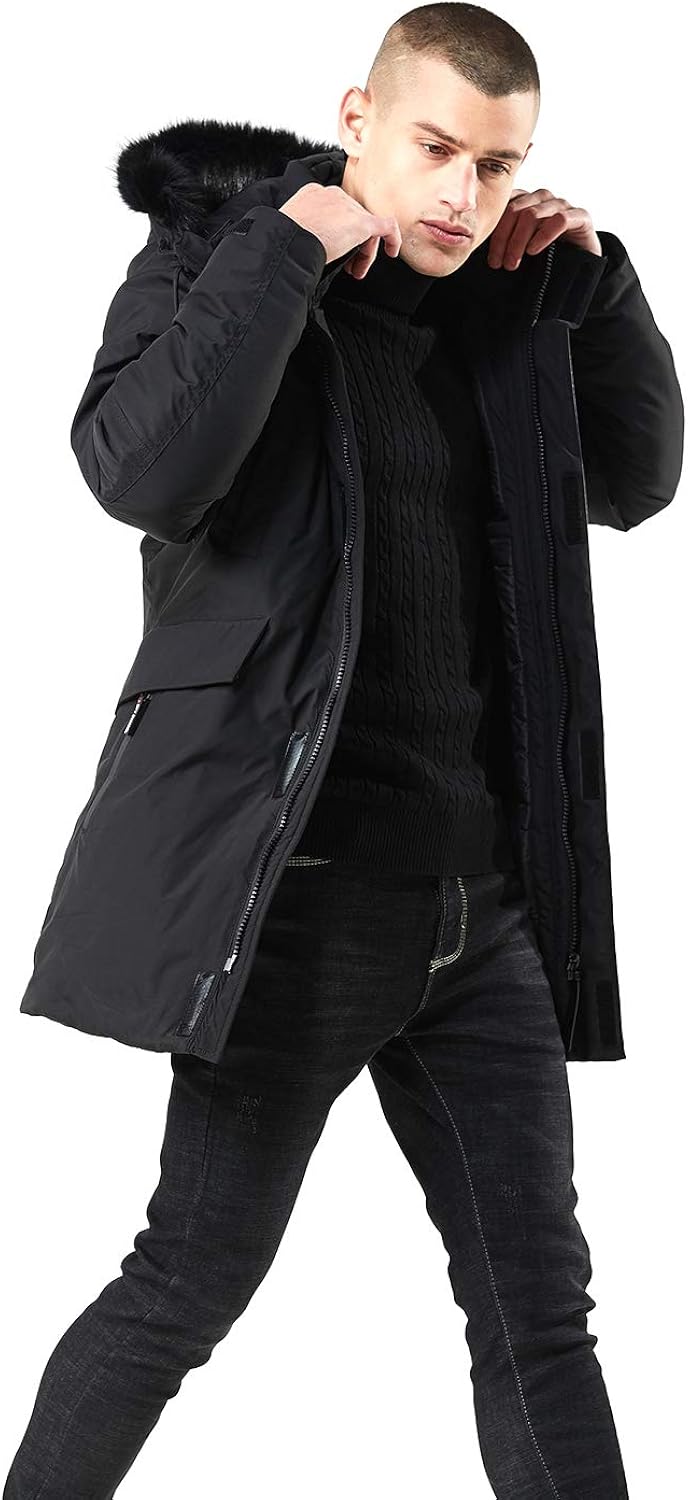 WEEN CHARM Men's Warm Parka Jacket Anorak Jacket Winter Coat with Detachable Hood Faux-Fur Trim: Clothing
