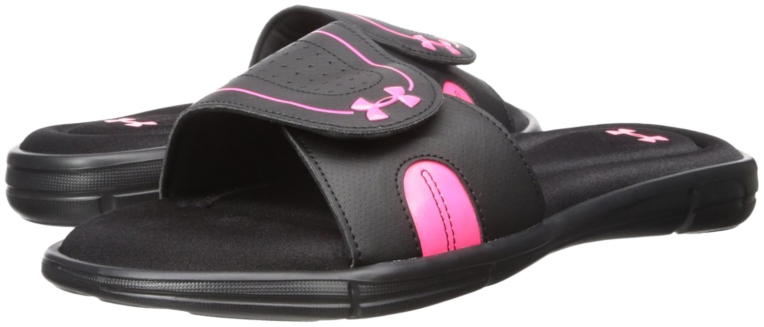 under armour women's ignite viii slide sandal black (001)/white 6 b(m) us