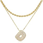NEKOL D Bubble Letter Necklace for Women, 14K Gold Plated Charm Layered Balloon Initial Letter Pendant Monogram Necklace, Inlaid Zirconia Rhinestone Letter Necklaces Chain Layering Necklaces for Her