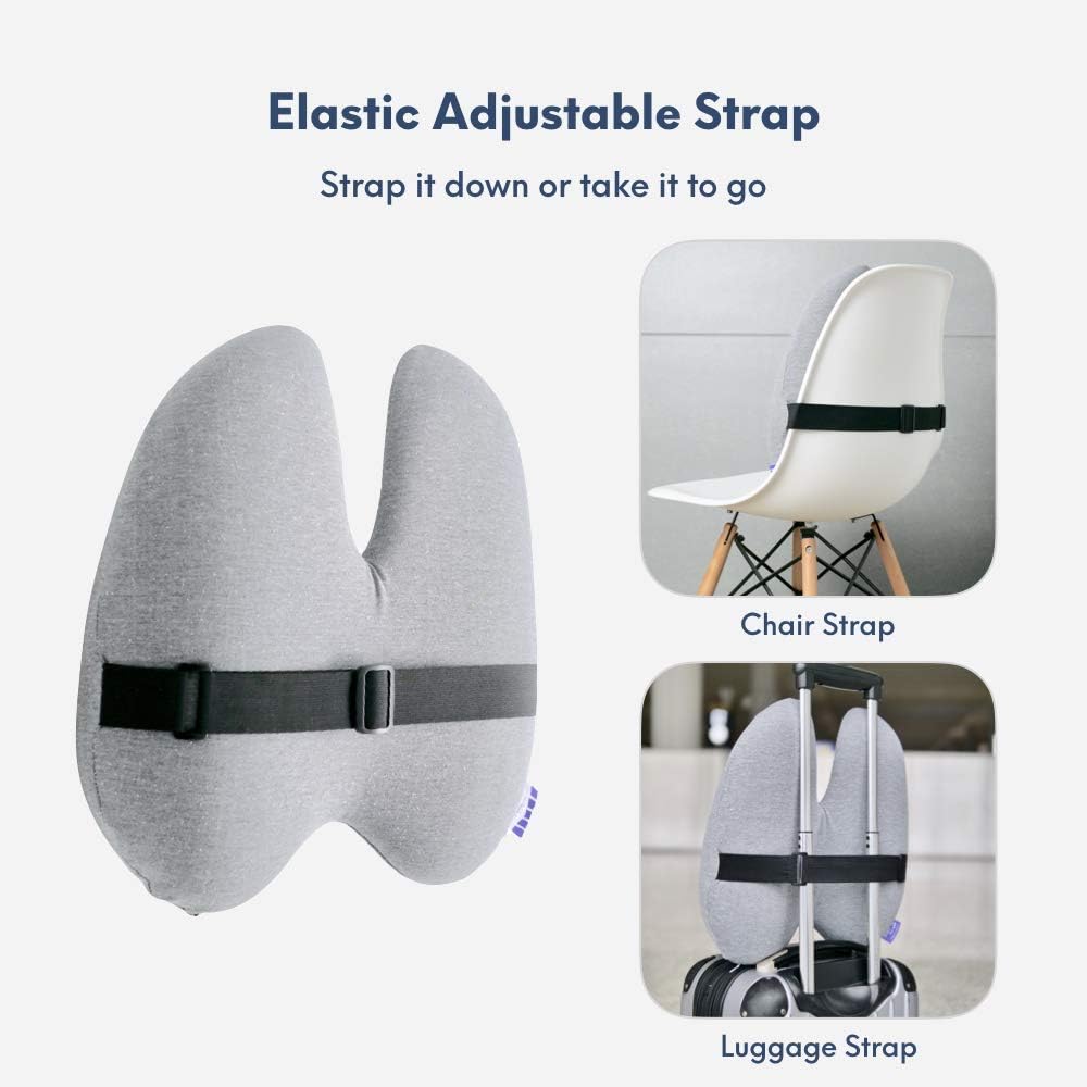 Cushion Lab Extra Dense Lumbar Pillow - Patented Ergonomic Multi-Region Firm Back Support for Lower Back Pain Relief - Lumbar Support Cushion w/Strap for Office Chair, Car, Sofa, Plane - Grey: Home & Kitchen