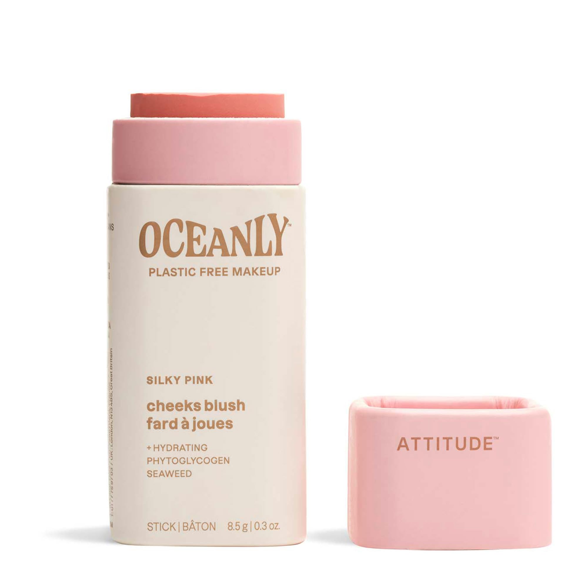 Photo 1 of ATTITUDE Oceanly Plastic-Free Lightweight Blush Stick, Titanium Dioxide-Free, EWG Verified, Vegan & Cruelty-free Makeup, Silky Pink, 0.3 Ounces
