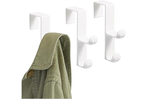 iDesign Over The Door Plastic Dual Hook Hanger for Coats, Jackets, Hats, Robes, Towels, Ideal for Bathroom, Bedroom, Mudroom,