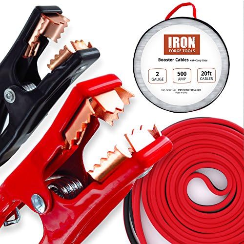 Iron Forge Tools Jumper Cables Heavy Duty 2 Gauge 20 Foot 500 Amps, 20ft Heavy Duty Jumper Cables for Car, Portable Automotive Booster Cables in Carry Bag