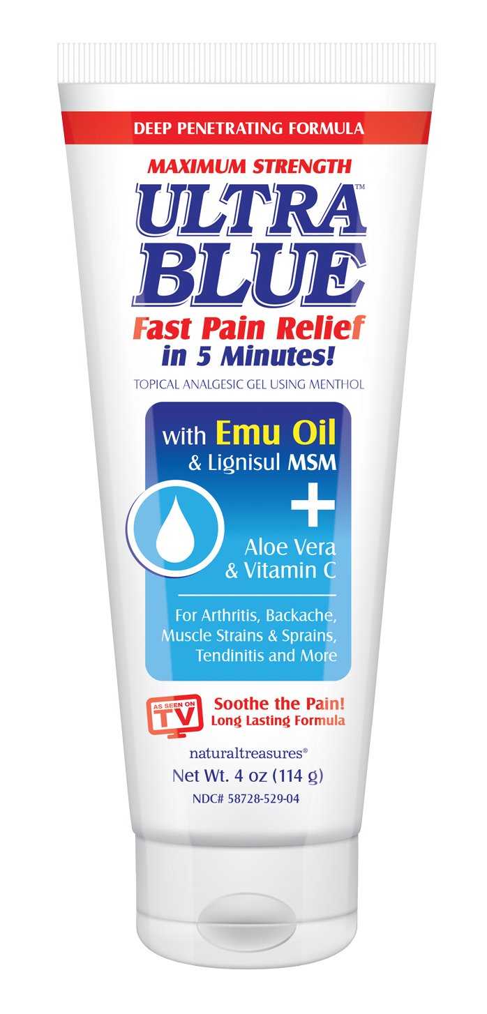 Ultra Blue Pain Relief Cream Therapy with Menthol, Emu Oil, MSM, Aloe