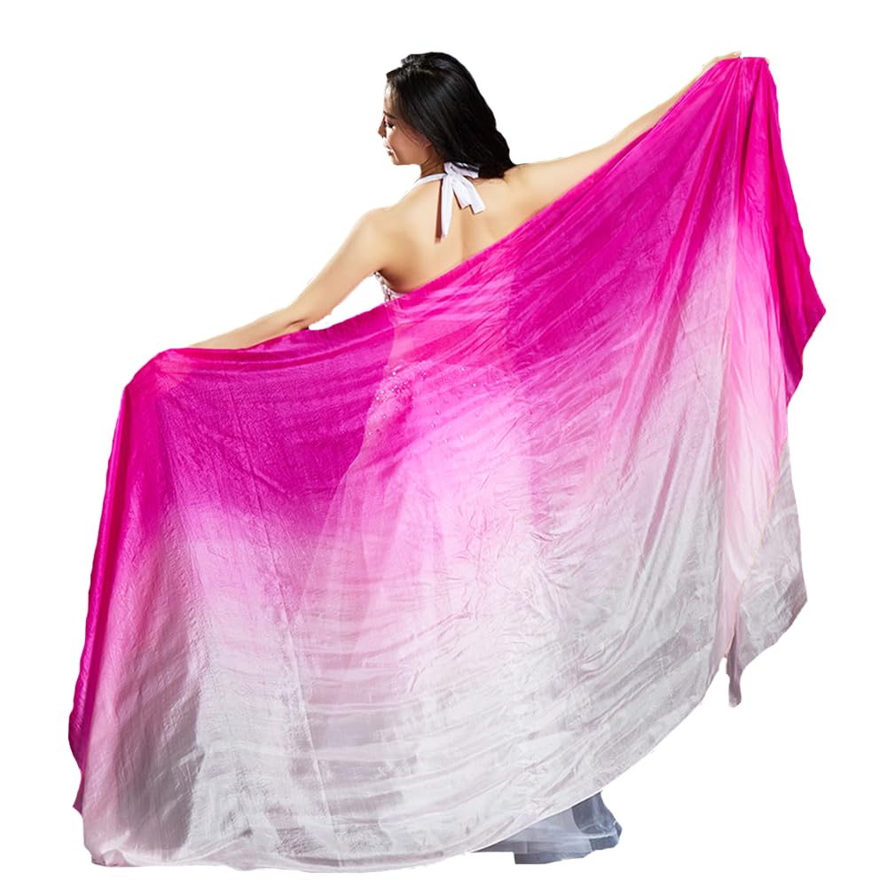 Leemiman Women 2.5 m Long Belly Dance Silk Veils Hand-made Dyed Veil (Rose Pink)