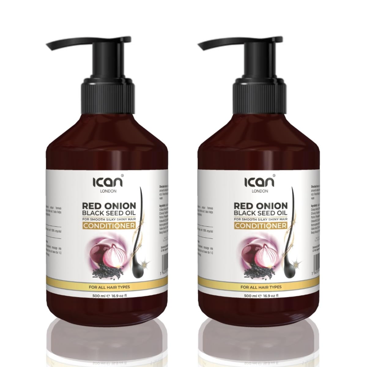 Ican London Red Onion + Black Seed Oil Conditioner for Hair Fall Control, Promotes Hair Growth, 500ml x 2