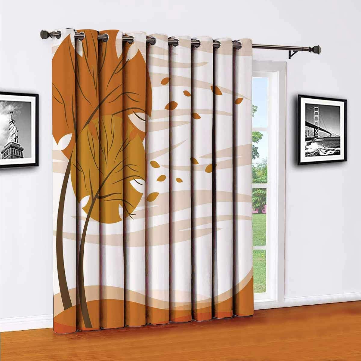 Toopeek Extra Wide Curtains Autumn Tree Print Short Window Drapes 72 x