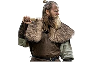 L'VOW Men Viking Fur Shawl Medieval Faux Fur Mantle Shoulder Wrap Collar Warrior Renaissance LARP Cosplay Costume