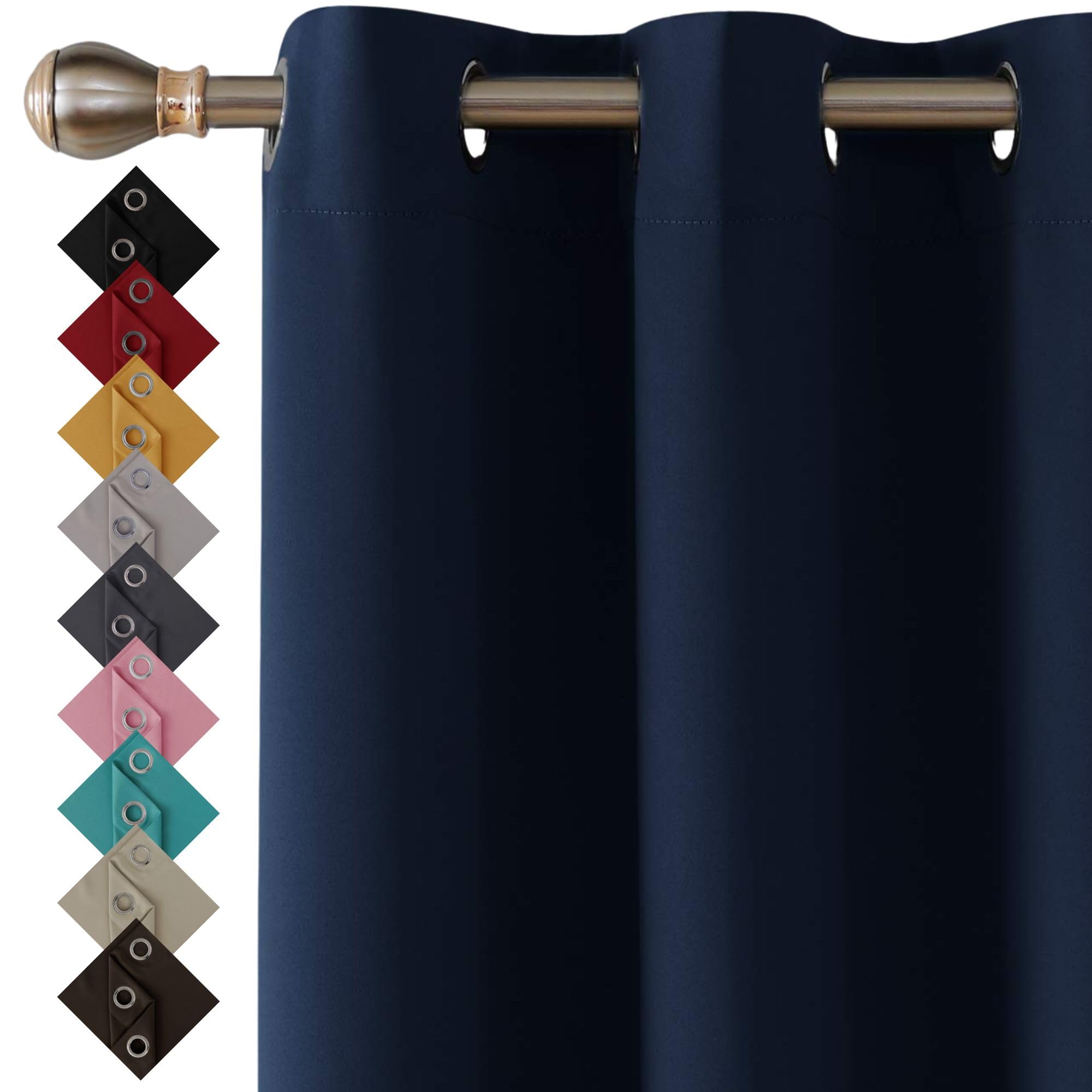 Thermal Insulated Blackout Ring Top Eyelet Curtains for Bedroom Windows 46 x 54 Navy 2 Panels (46”(116cm) wide x 54”(137cm) long, Navy)