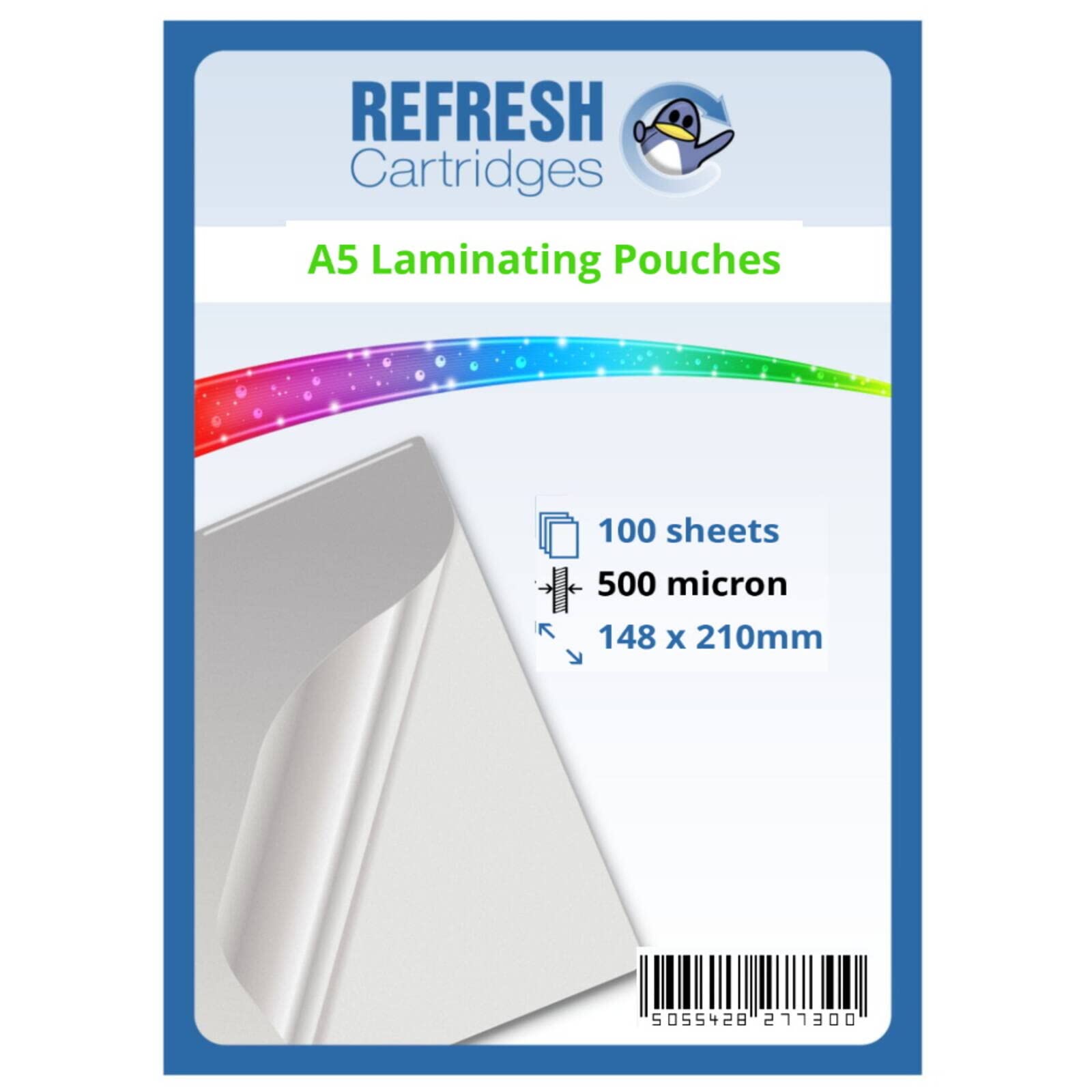 Refresh Cartridges Laminating Pouches A5 (154 x 216mm) - 500 Micron - Pack of 100 Sheets - Glossy Surface