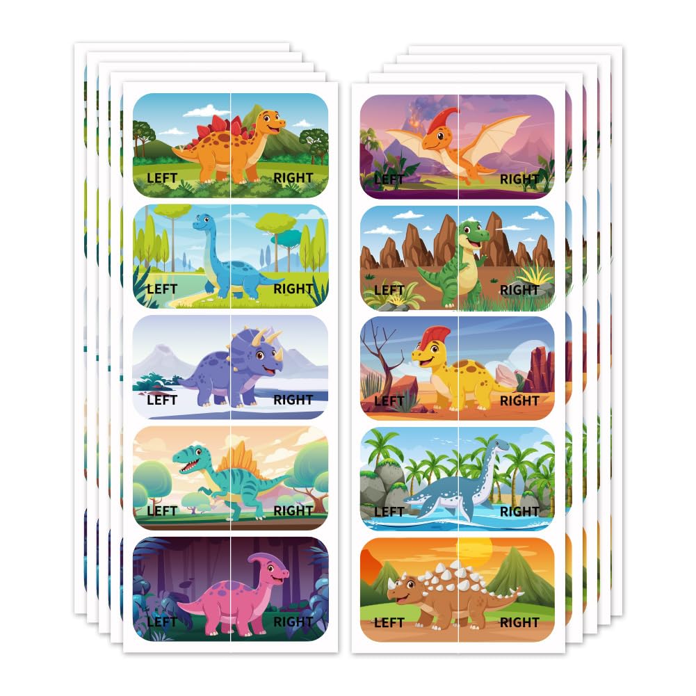 Peacoblue Shoes Stickers for Shoes Learning Left Right, Dinosaur Scene 100pcs(50 Pairs) Self-Adhesive Shoes Stickers Labels Decals to Help Put Shoes On — image 1