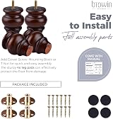 Btowin 4" Solid Wood Furniture Legs 4Pcs Glazed Bun Feet w/ 5/16" Bolts & Plates view 4
