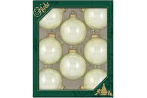 Glass Christmas Tree Ornaments - 67mm / 2.63" [8 Pieces] Designer Balls from Christmas By Krebs Seamless Hanging Holiday Decor (Shiny Pearl)