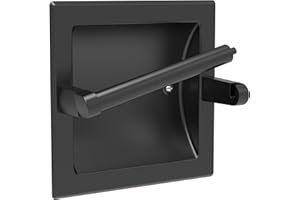 WZKALY Matte Black Recessed Toilet Paper Holder for Large Rolls, Pivoting Black Toilet Paper Holder Wall Mount Stainless Stee