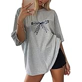 KLZELZS Womens Vintage Graphic Tee Shirt Summer Short Sleeve Loose Casual Basic Tee Tops Fit Shirts Oversized Baggy Shirts