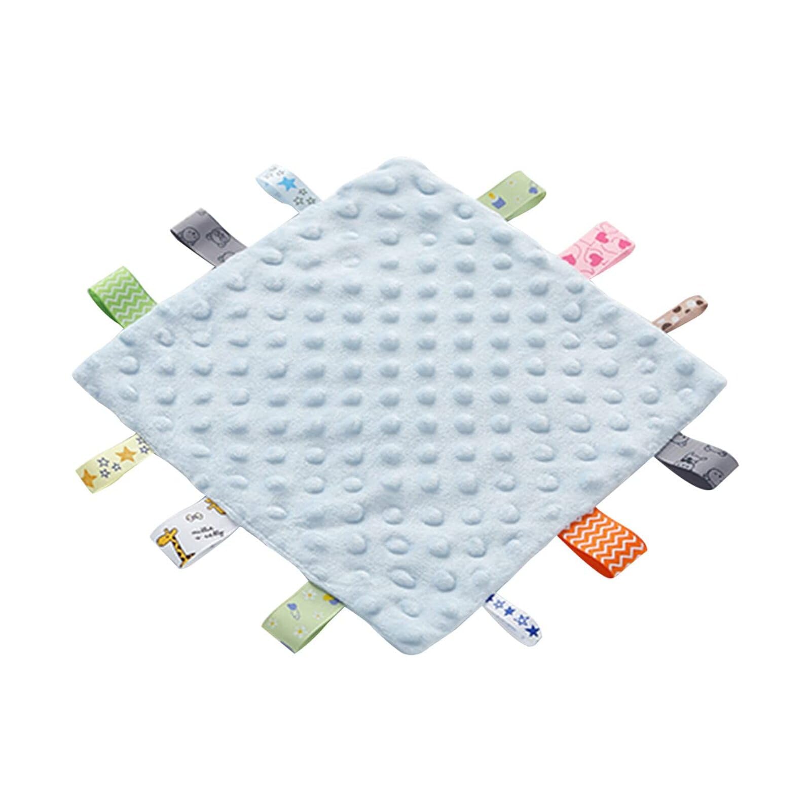 TRHDFW Baby Comfort Blanket with Sensory Tags and Bubble/Heart/Star/Foil Print Pattern (Blue Star)