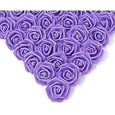 IPOPU Artificial Rose Flower Heads, 100 Pcs Real Looking Purple Foam Fake Roses for DIY Wedding Baby Shower Centerpieces Arrangements Party Tables Home Decorations (Purple 1, Stemless)