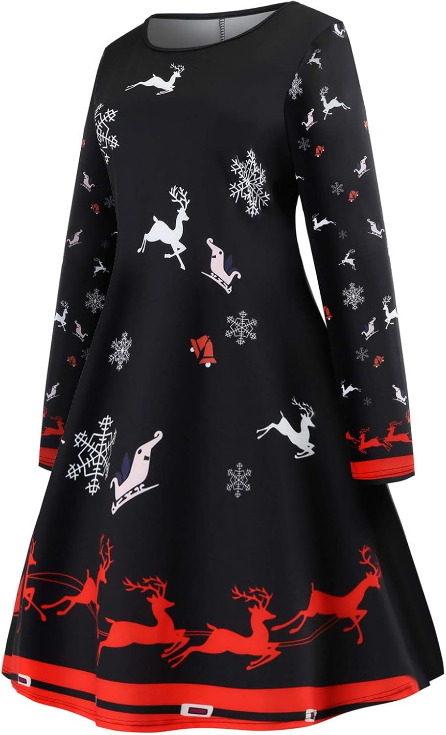 Soluo Women Christmas Long Sleeve Flared Dresses Santa Print A Line Party Dress Casual Tunic Tops Pullover at  Women’s Clothing store