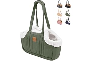 ETIAL Small Dog Carrier Purse, Winter Fleece Warm Dog Tote Bag Carrier with Secure Harness Clip for Puppy Kitten, Waterproof Pet Travel Handbag for Shopping, Hiking and Walking (Green)