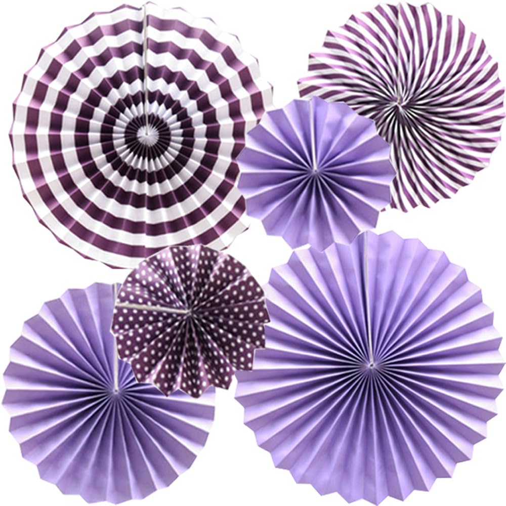 Ruidee 6Pcs Hanging Paper Fan Decorations, Colorful Fans for Parties, Carnivals, and Birthdays (Purple)