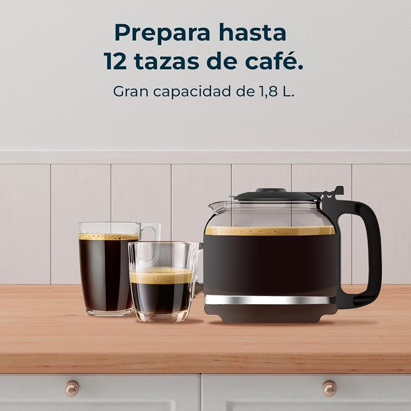 Cafeteras de Goteo Coffee 66 Grind & Drop. 1086 W, Molinillo de Cuchillas, Hasta 12 Tazas, Tecnología Extremearoma, Cafetera de Goteo Digital, En Acero Inoxidable, Apagado Automático