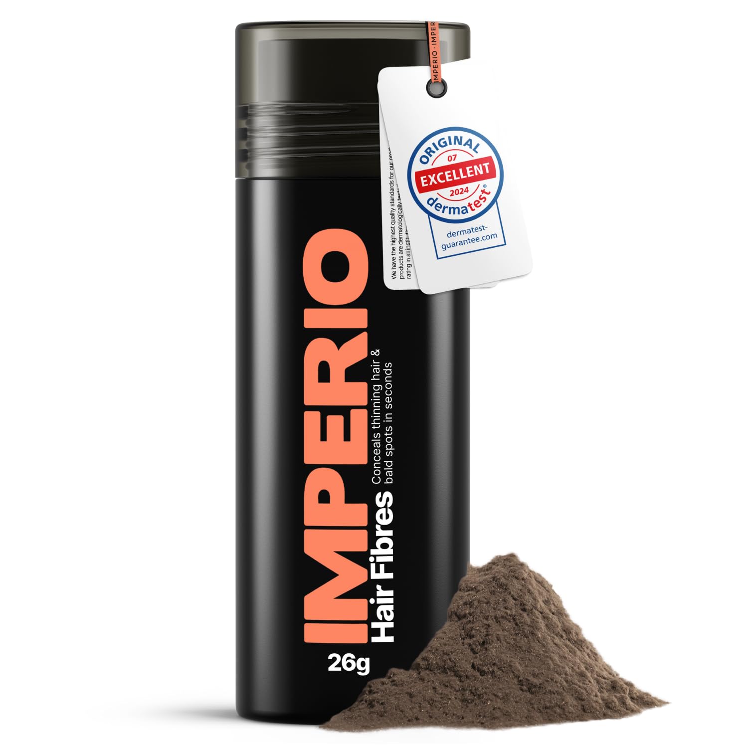 IMPERIO Hair Fibres for Thickening & Full Hair in Seconds. Shake-on hair filler for an Authentic Look. 100% Natural! Premium Salon Quality Hair Building Fibres - 26g (medium brown)