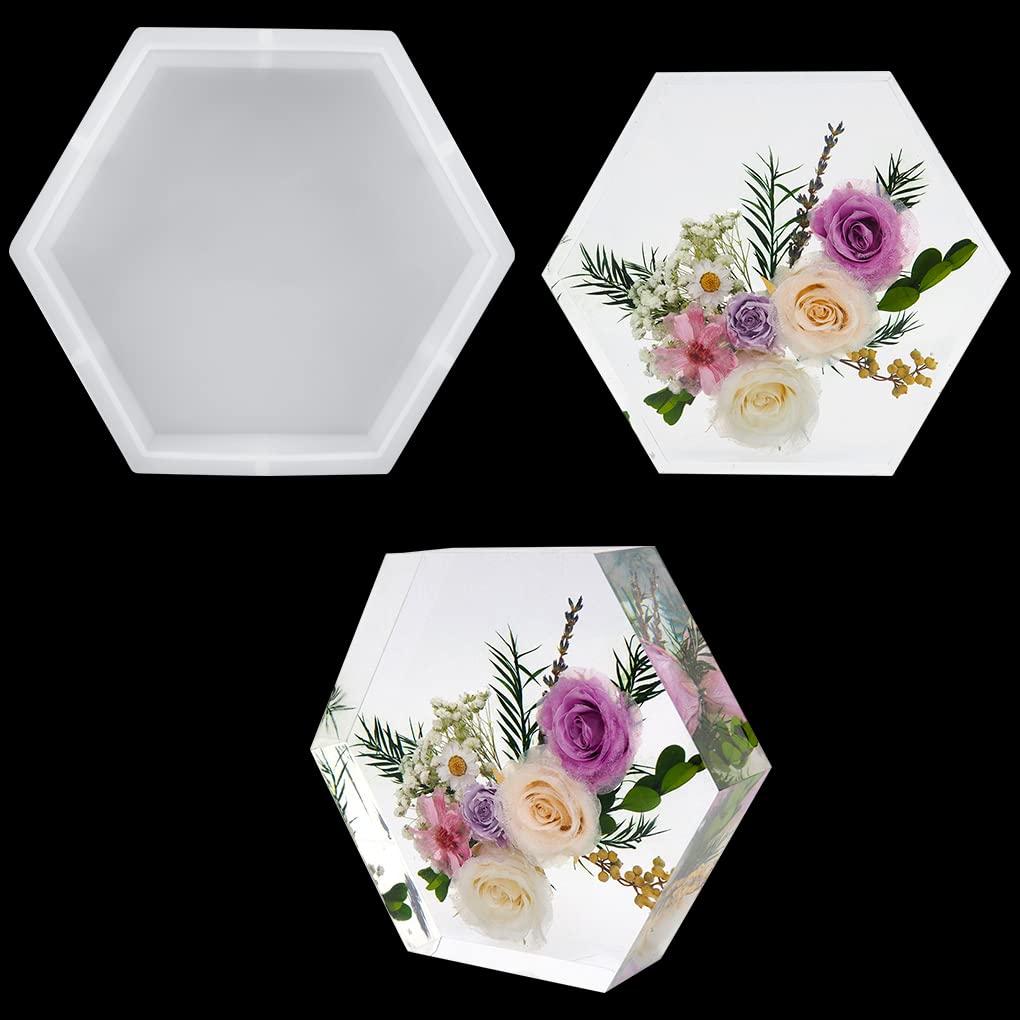FineInno Hexagon Resin Mould, Insect Specimen Epoxy Resin Silicone Mould for Soap, Candle Making, DIY Bookends, Paperweight, Diorama, Preserved Flower