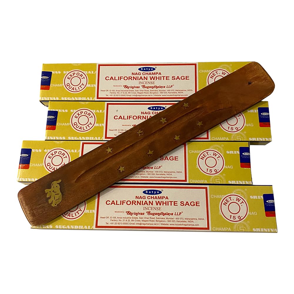 VIE Satya Incense Sticks, 4 Packs x 15g, with Incense Holder, Californian White Sage