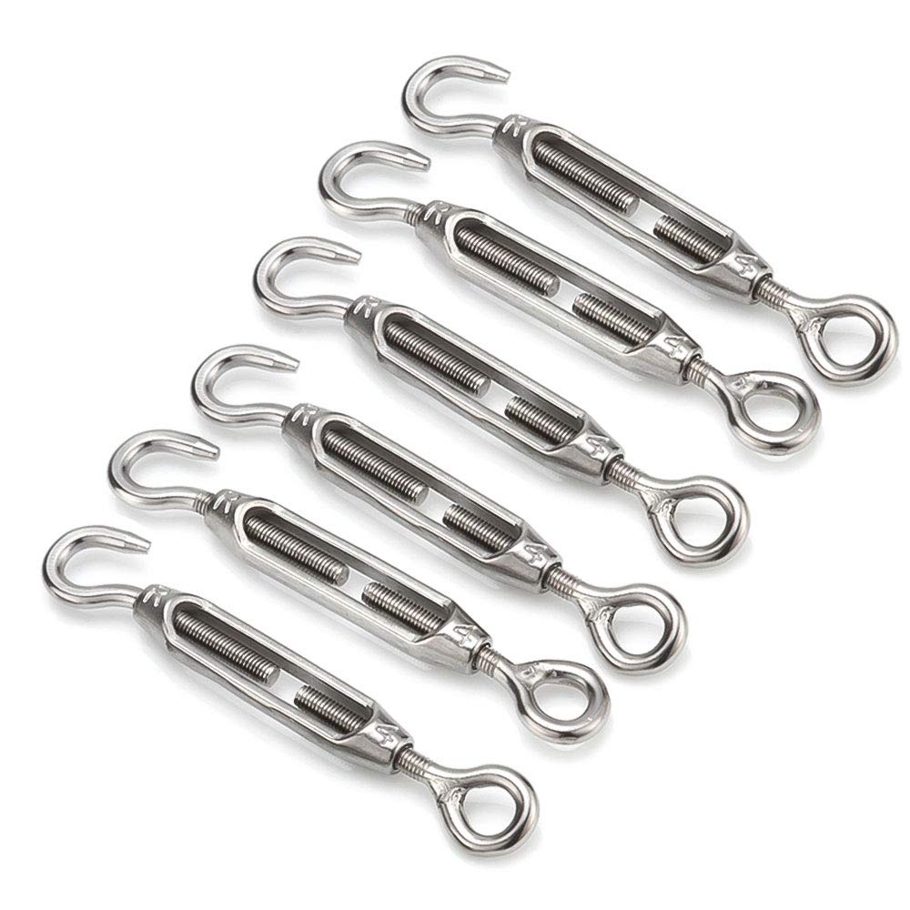 FYSL 6Pcs M4 Turnbuckle Wire Tensioner 304 Stainless Steel Hook and Eye